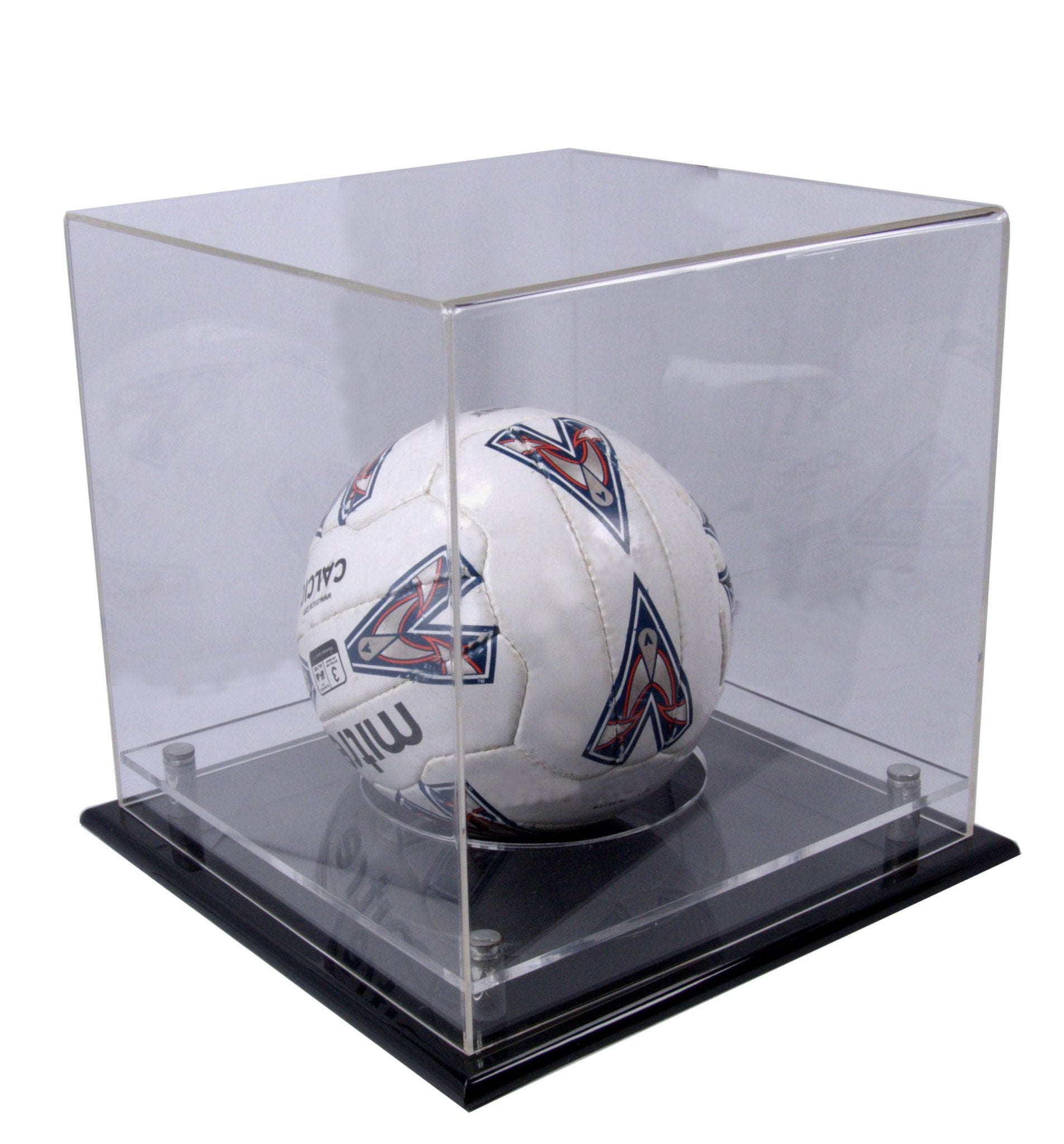 NIUBEE Acrylic Football Display Case Include Support Ball Stand Clear Storage Case with Gold Base 